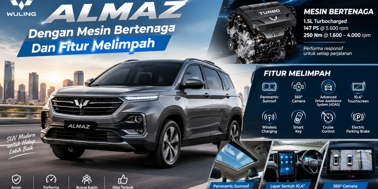 Wuling Almaz Dengan Mesin Bertenaga Dan Fitur Melimpah