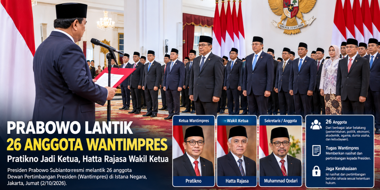 Presiden Prabowo Lantik Anggota Wantimpres, Pratikno Jadi Ketua